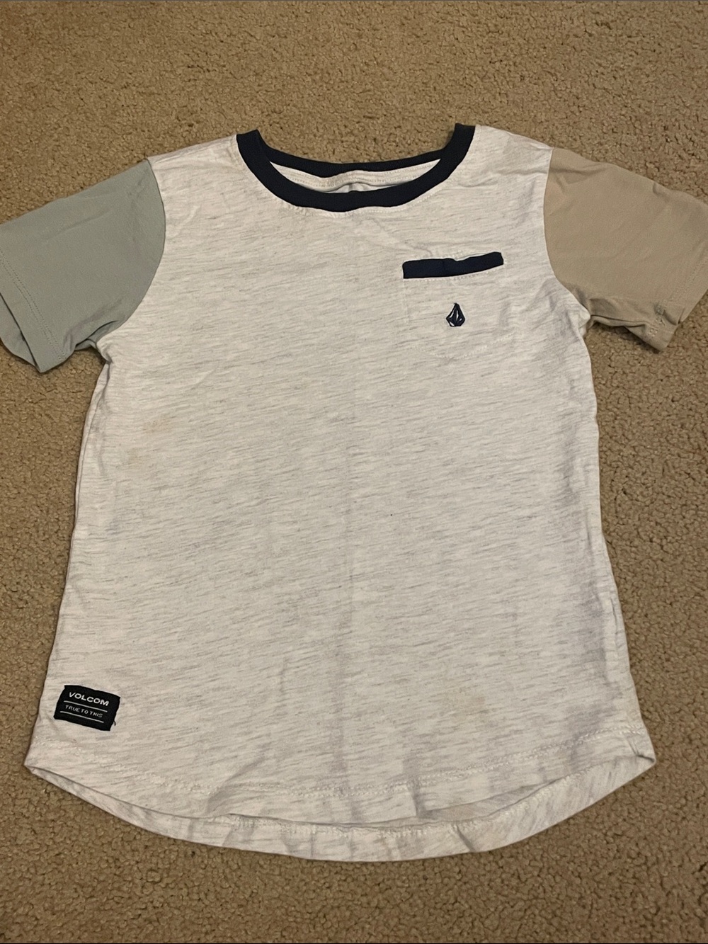 Volcom Short Sleeve Colorblock Tee - White with Sage Green & Tan Sleeves
